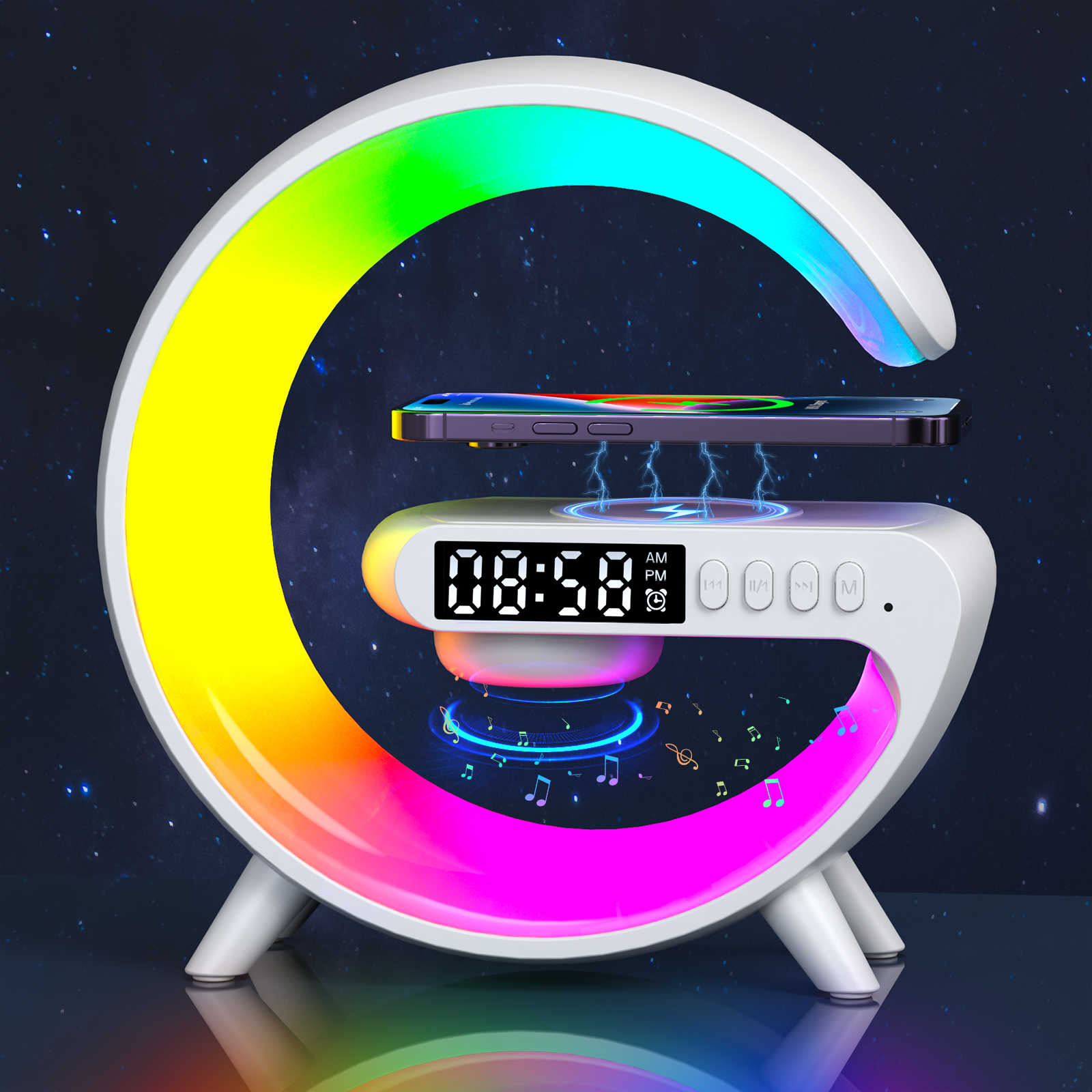 5IN1 Smart wireless Charger Table Lamp Bluetooth Speaker Alarm Clock RGB Colorful Atmosphere Lights Images